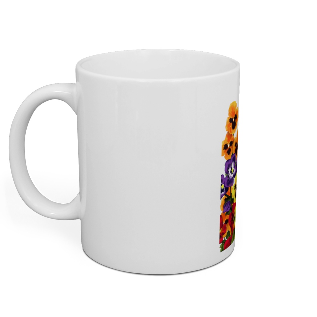 秋田犬と蝶々とパンジー・マグカップ