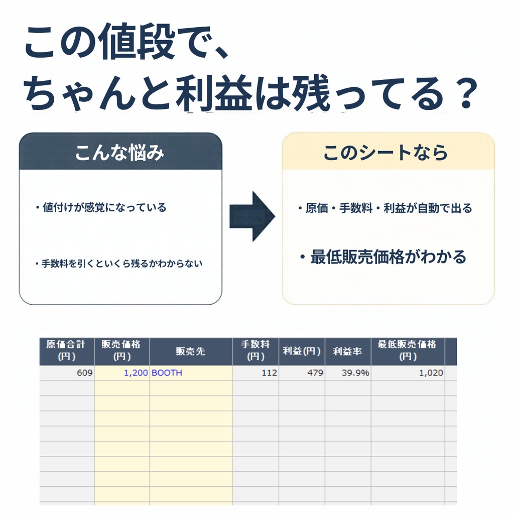 【Excel】ハンドメイド原価計算・在庫管理シート|歩留まり・価格比較対応