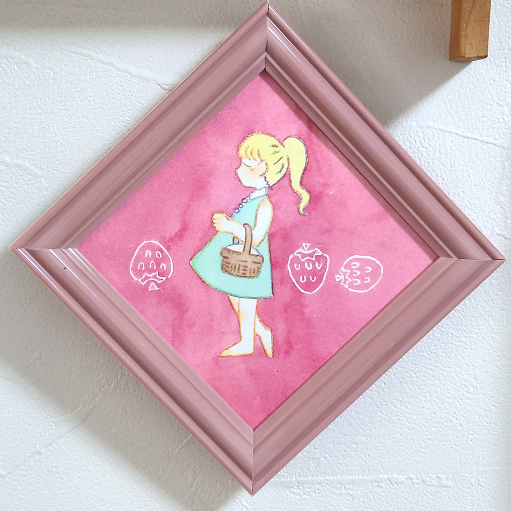 【水彩原画】いちご狩り🍓【原画は9×9cm正方形】