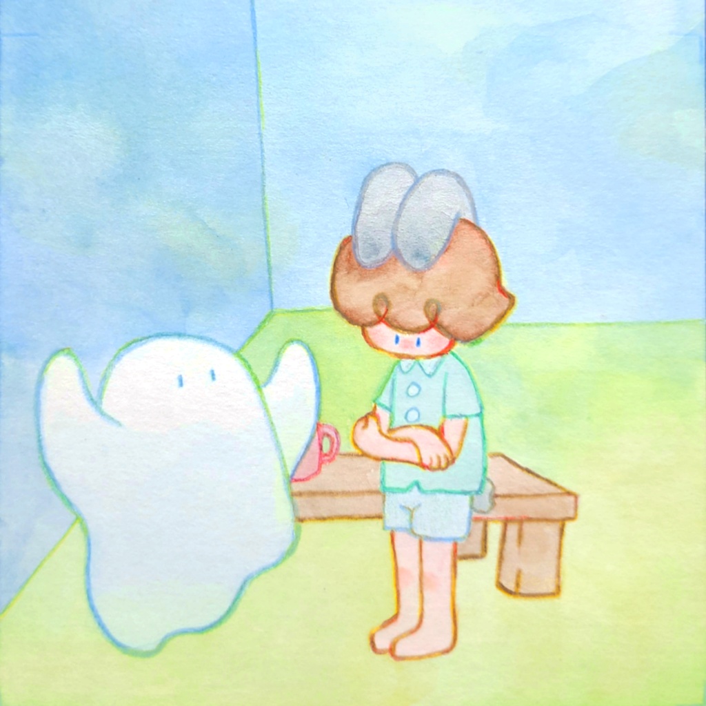 【絵本原画】ウサギとオバケ②【額なし】