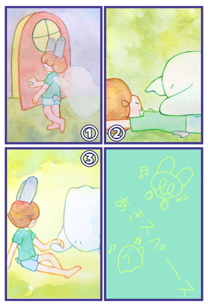 【絵本原画】ウサギとオバケ③【額なし】