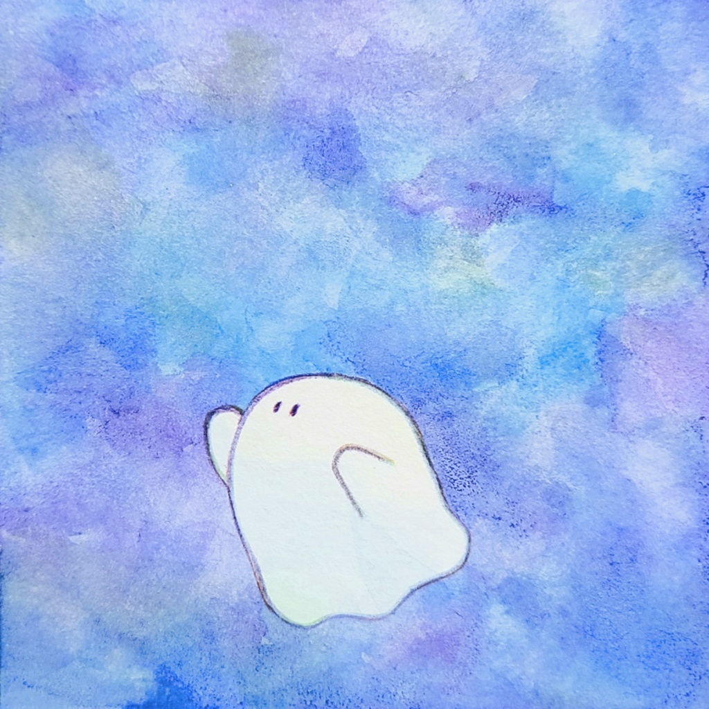 【絵本原画】こわがりウサギといたずらオバケ【額あり】