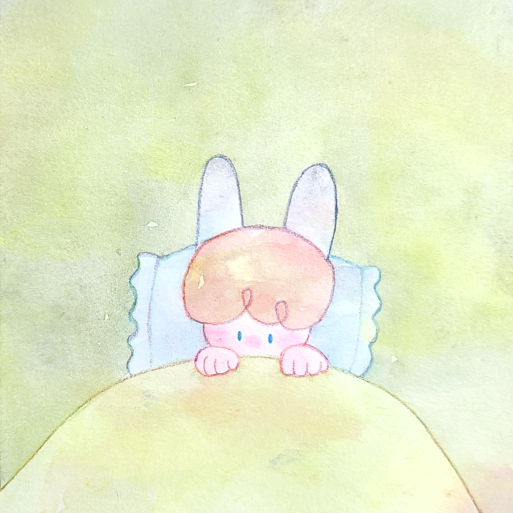 【絵本原画】こわがりウサギといたずらオバケ【額あり】