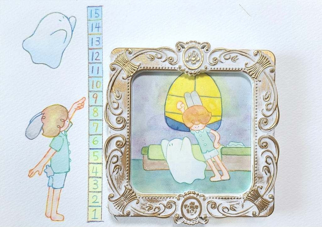 【絵本原画】こわがりウサギといたずらオバケ【額あり】