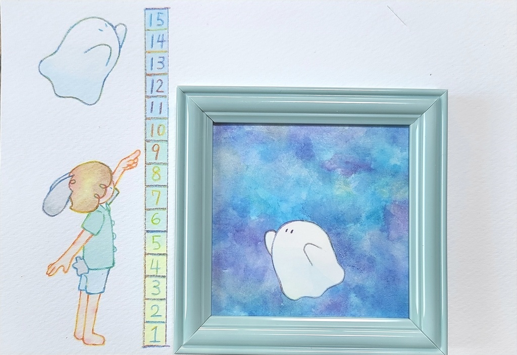 【絵本原画】こわがりウサギといたずらオバケ【額あり】