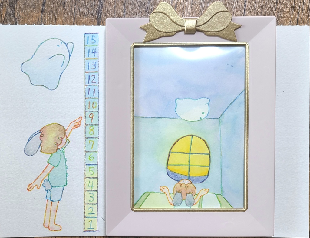 【絵本原画】こわがりウサギといたずらオバケ【額あり】