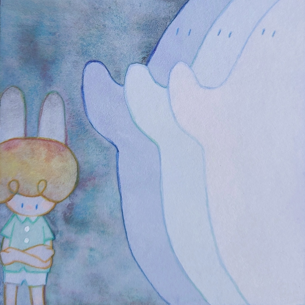 【絵本原画】こわがりウサギといたずらオバケ②【額あり】