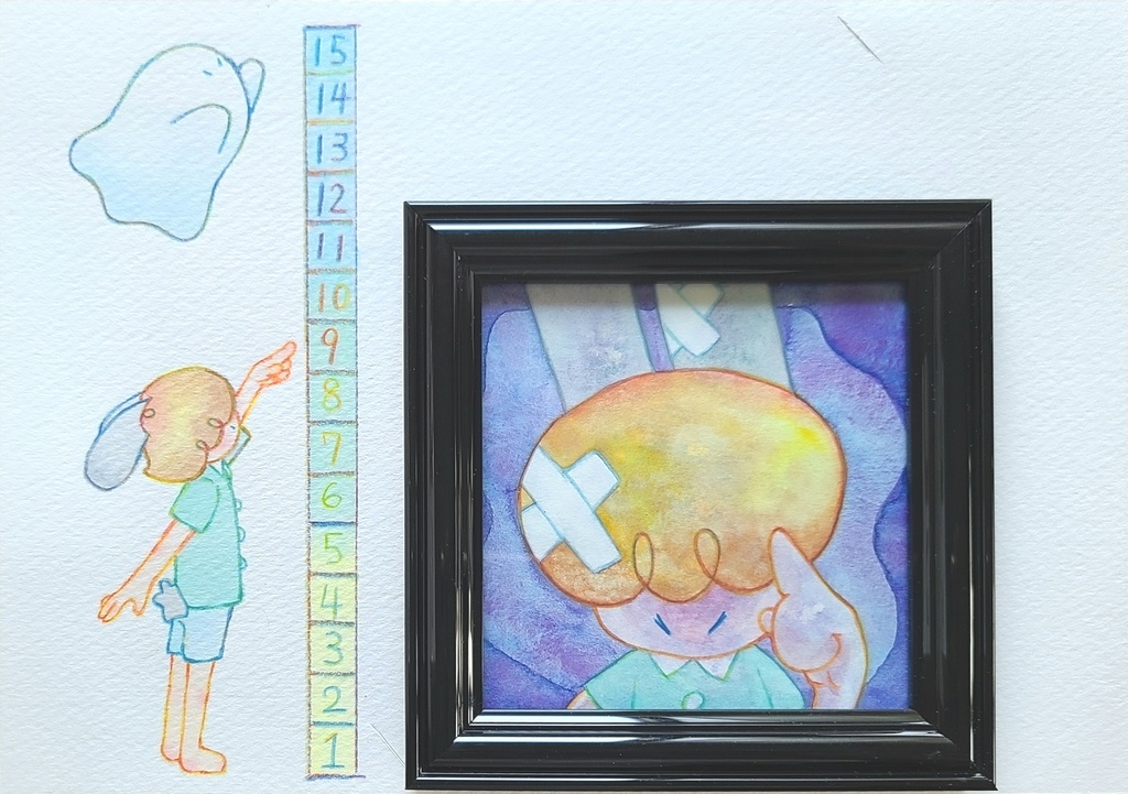 【絵本原画】こわがりウサギといたずらオバケ②【額あり】