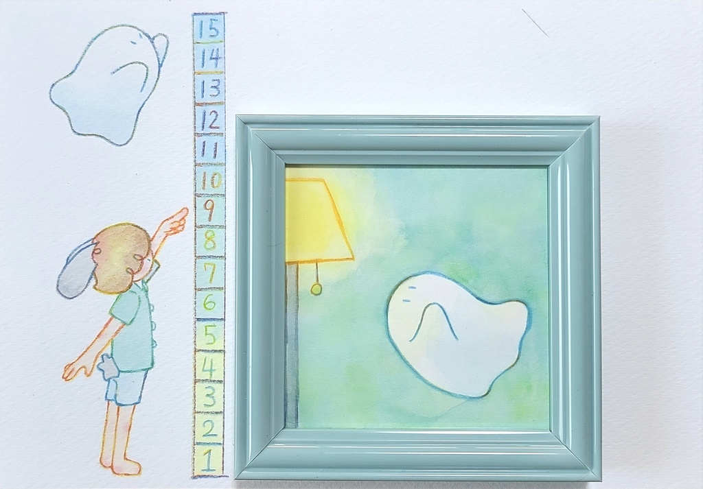 【絵本原画】こわがりウサギといたずらオバケ②【額あり】