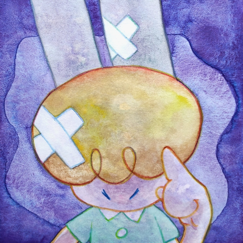 【絵本原画】こわがりウサギといたずらオバケ②【額あり】