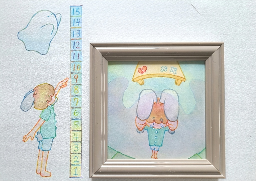 【絵本原画】こわがりウサギといたずらオバケ③【額あり】