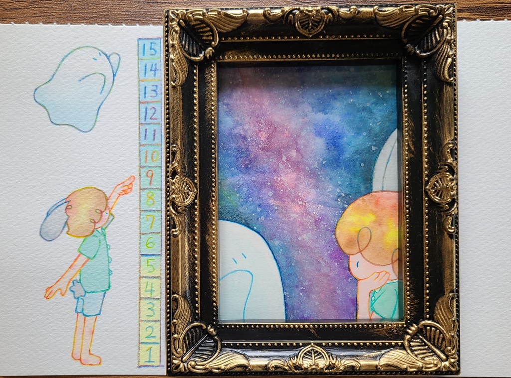 【絵本原画】こわがりウサギといたずらオバケ③【額あり】