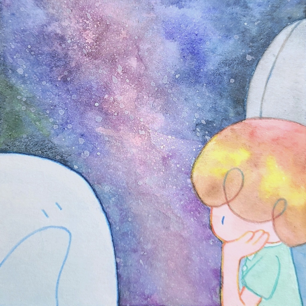 【絵本原画】こわがりウサギといたずらオバケ③【額あり】