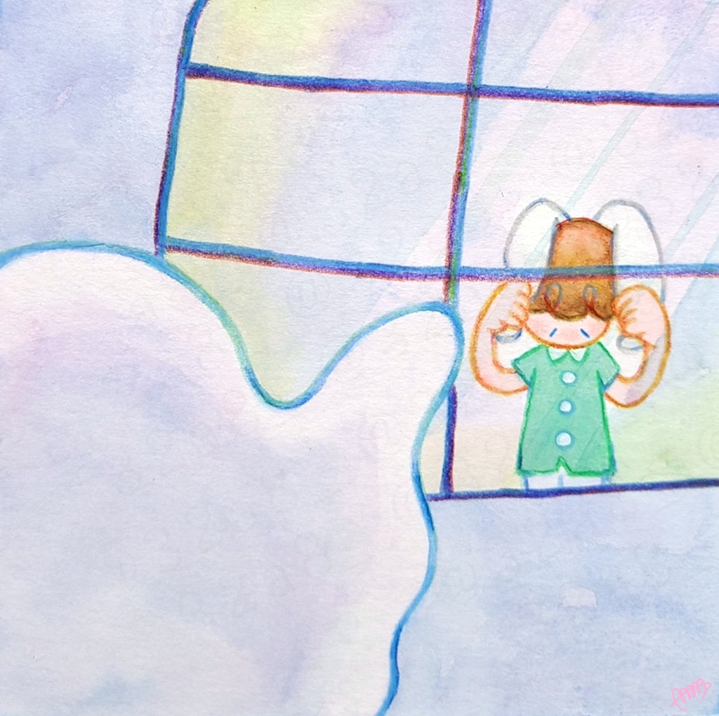 【絵本原画】こわがりウサギといたずらオバケ③【額あり】