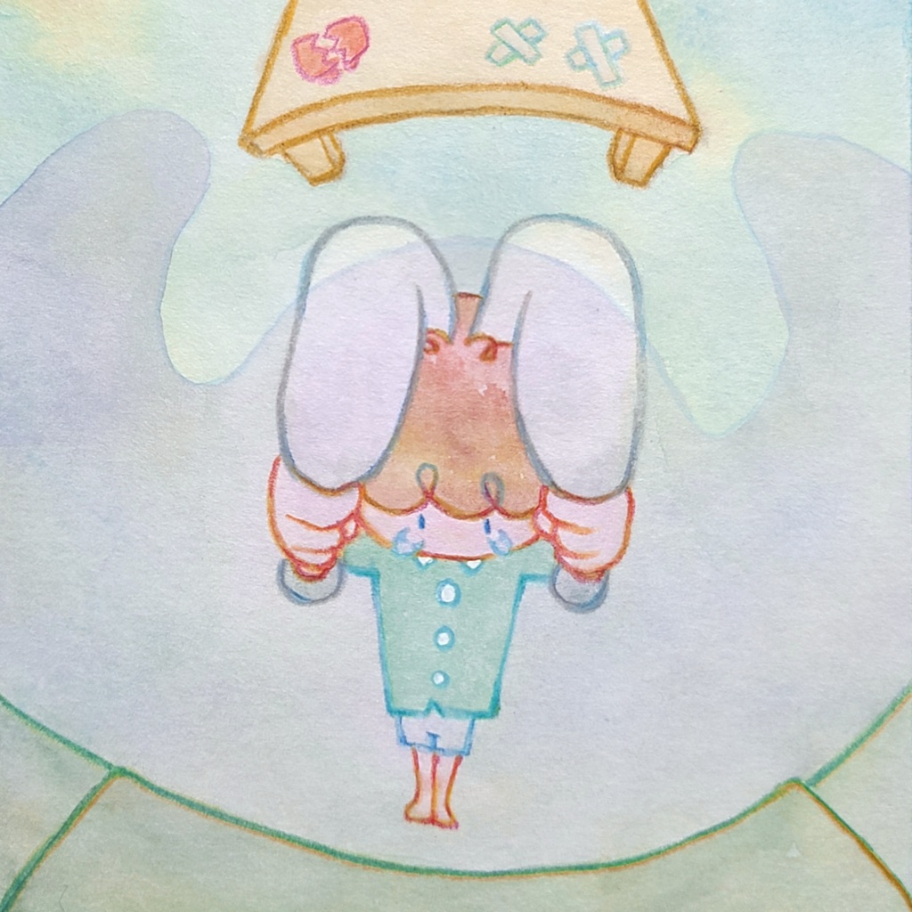 【絵本原画】こわがりウサギといたずらオバケ③【額あり】