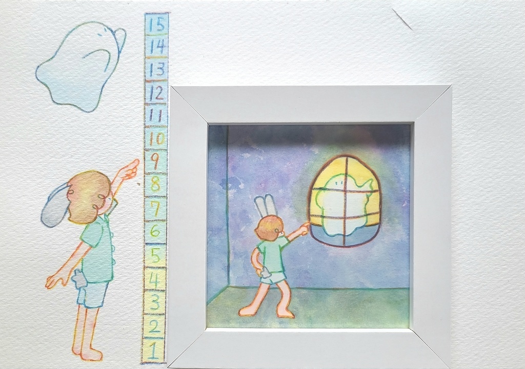 【絵本原画】こわがりウサギといたずらオバケ④【額あり】