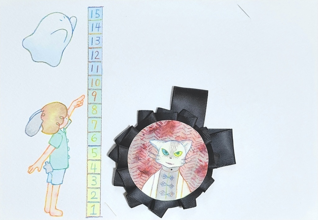 【ミニ原画】オバケとウサギと悪い猫【ロゼット】