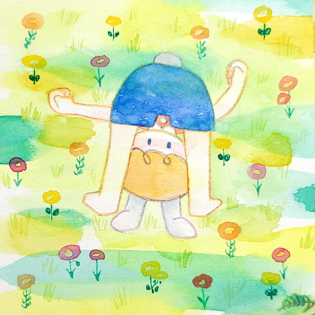 【アナログ原画】ウサギとオバケ【スクエア~色紙まで色々】