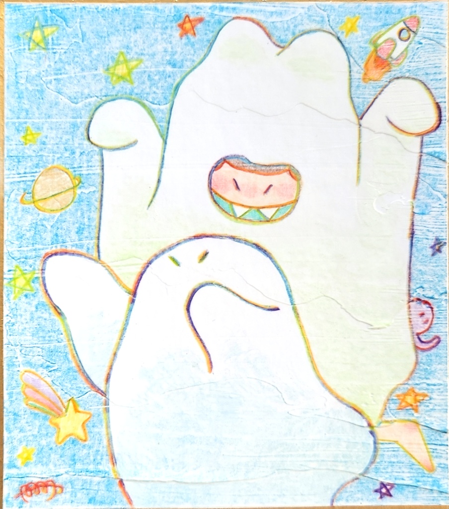 【アナログ原画】ウサギとオバケ【スクエア~色紙まで色々】