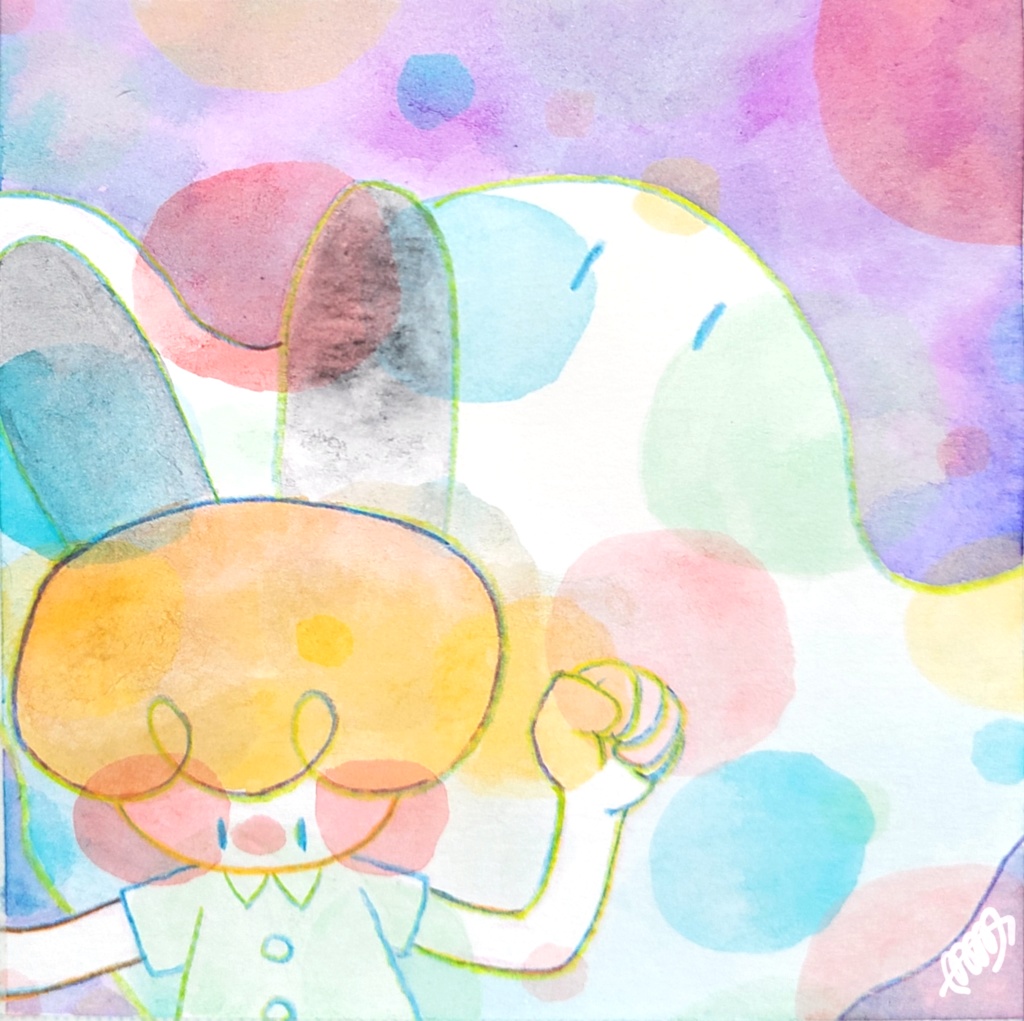 【アナログ原画】ウサギとオバケ【スクエア~色紙まで色々】