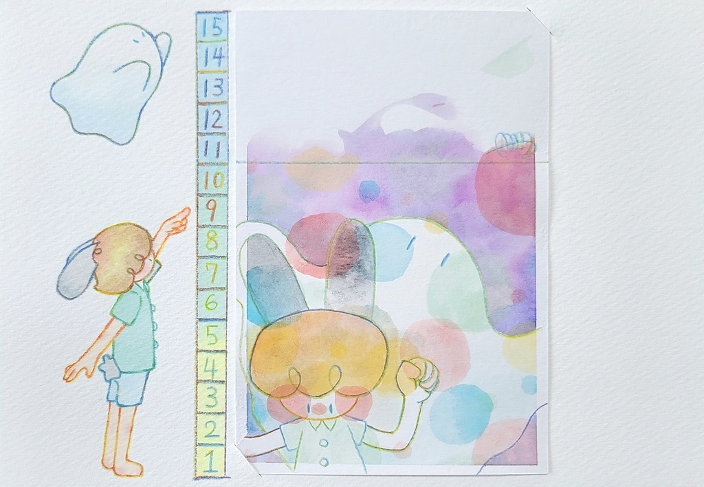 【アナログ原画】ウサギとオバケ【スクエア~色紙まで色々】