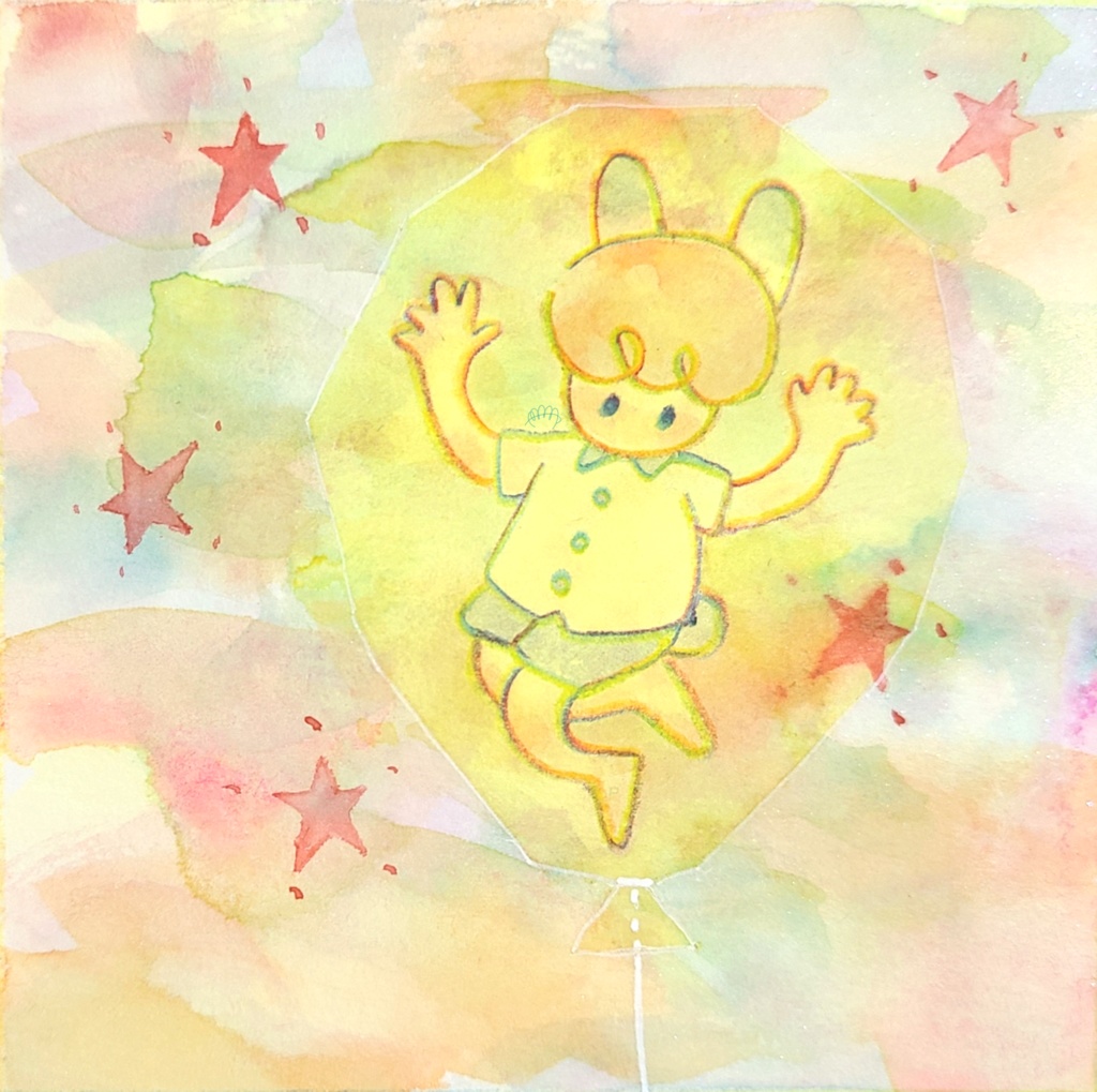 【アナログ原画】ウサギとオバケ【スクエア~色紙まで色々】