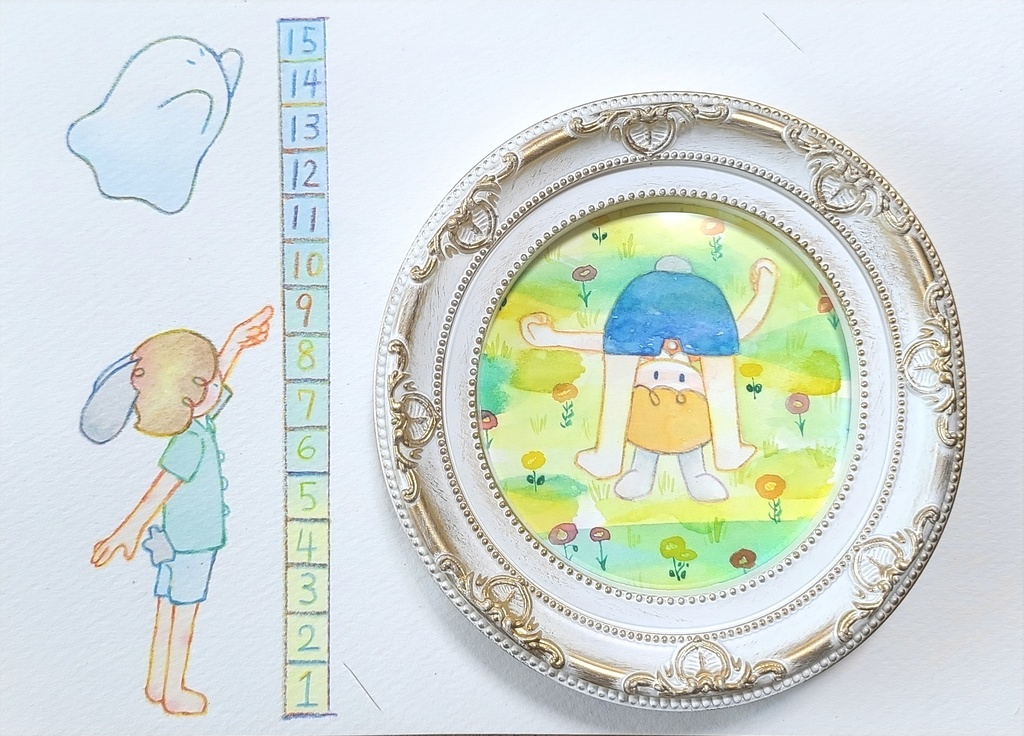 【アナログ原画】ウサギとオバケ【スクエア~色紙まで色々】