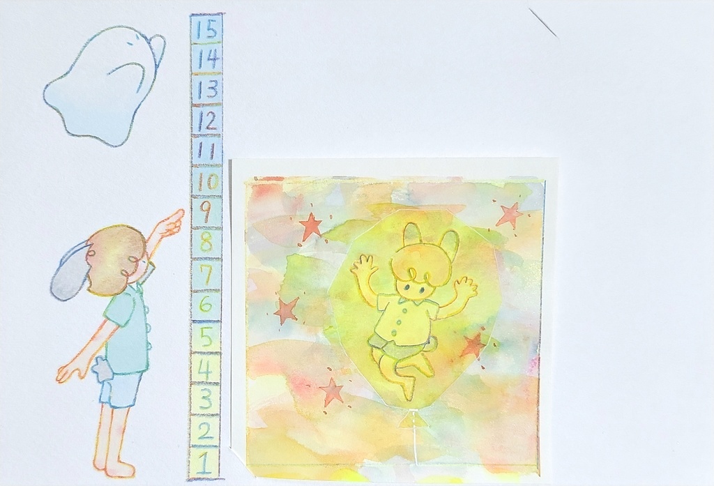 【アナログ原画】ウサギとオバケ【スクエア~色紙まで色々】