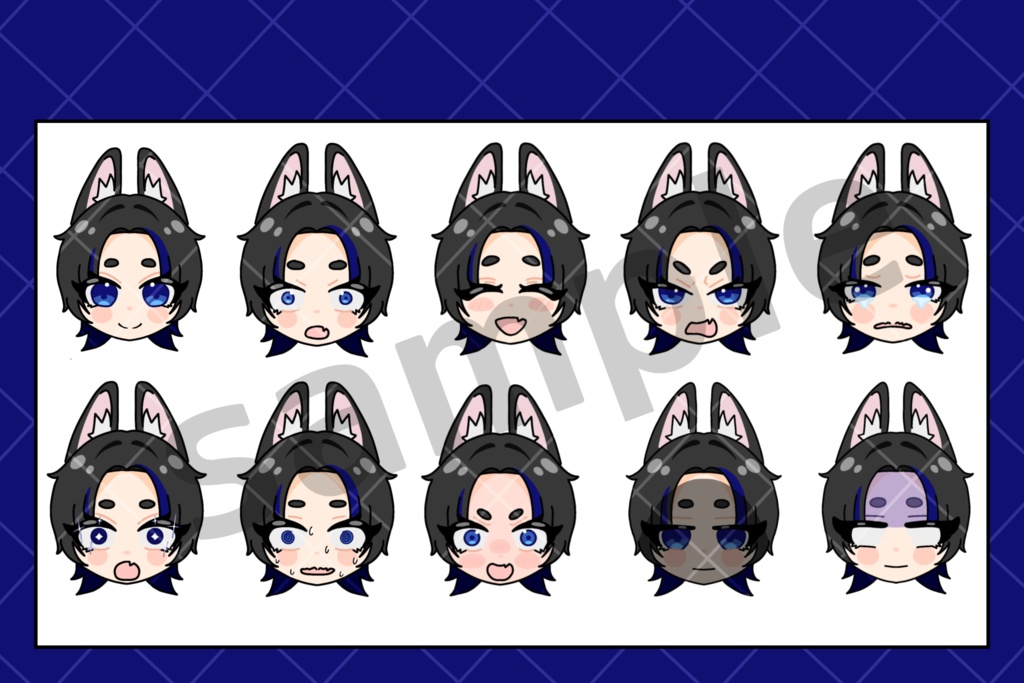 【OC表情差分】狐耳SDキャラ 顔アイコン14種セット(配信・動画・SNS用)