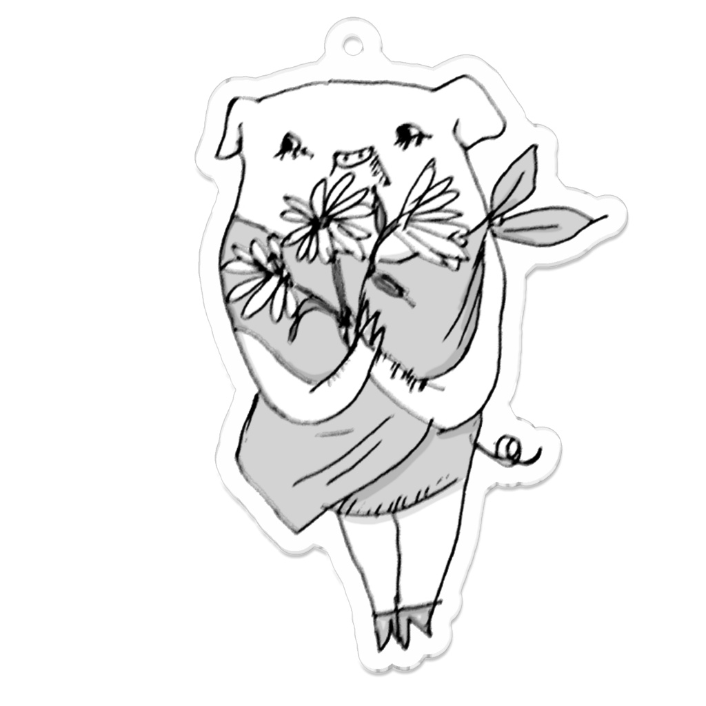 アクリルキーホルダー[ブタと花]