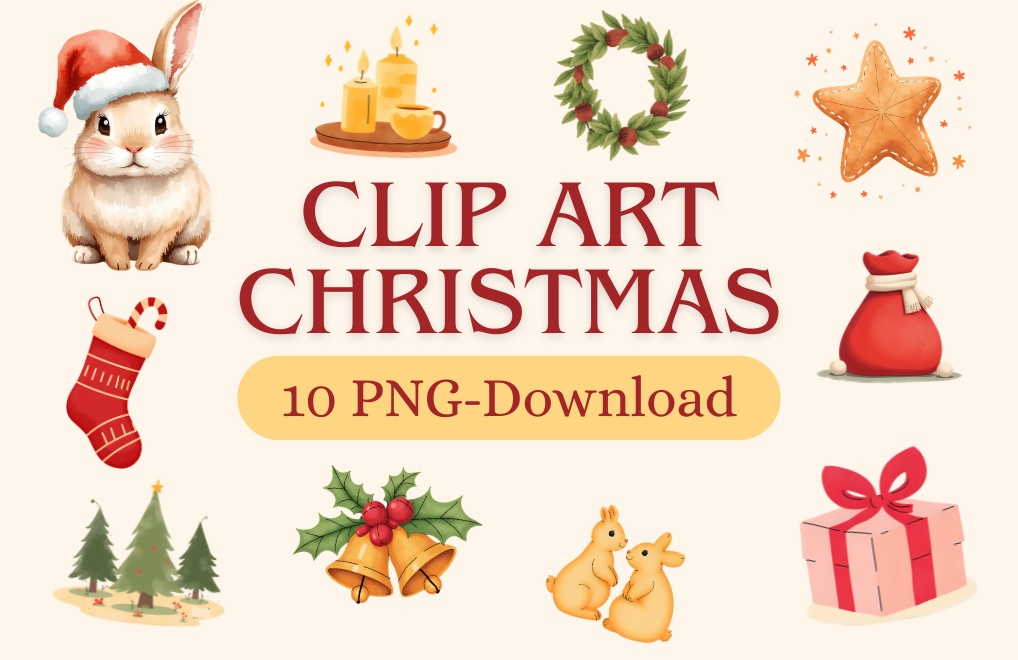 【うさぎシリーズ】クリスマス 水彩 手書き風 うさぎ クリップアート10点セット│PNG