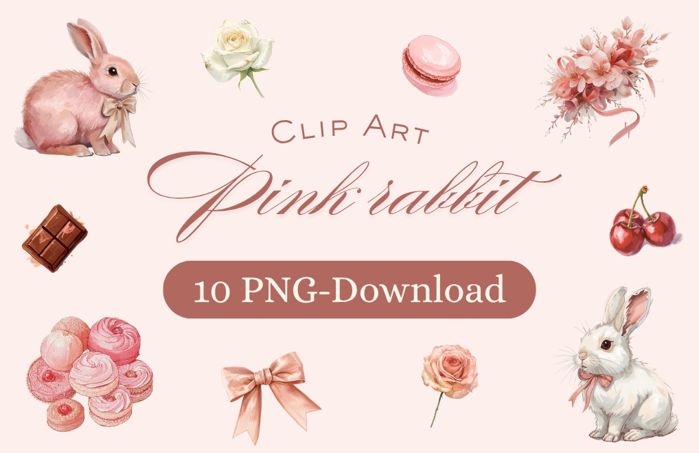 【うさぎシリーズ】ピンク スイーツ 油絵 手書き風 うさぎ クリップアート10点セット│PNG