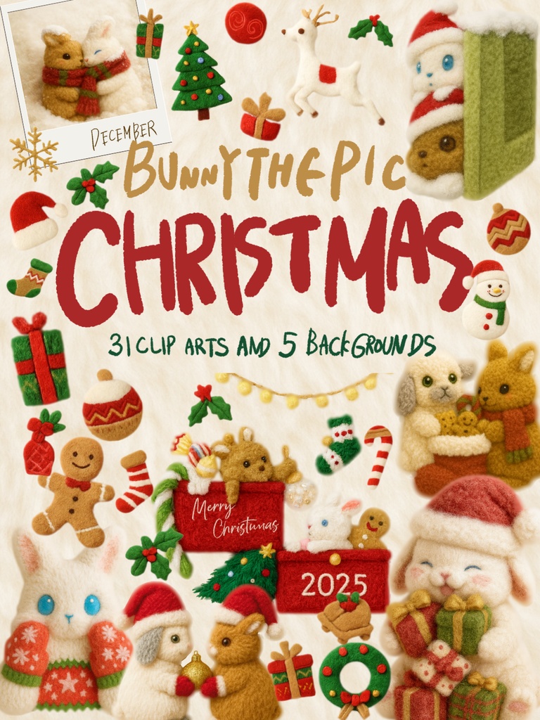 うさぎのピクちゃん クリスマス素材セット（31クリップ＋5背景）