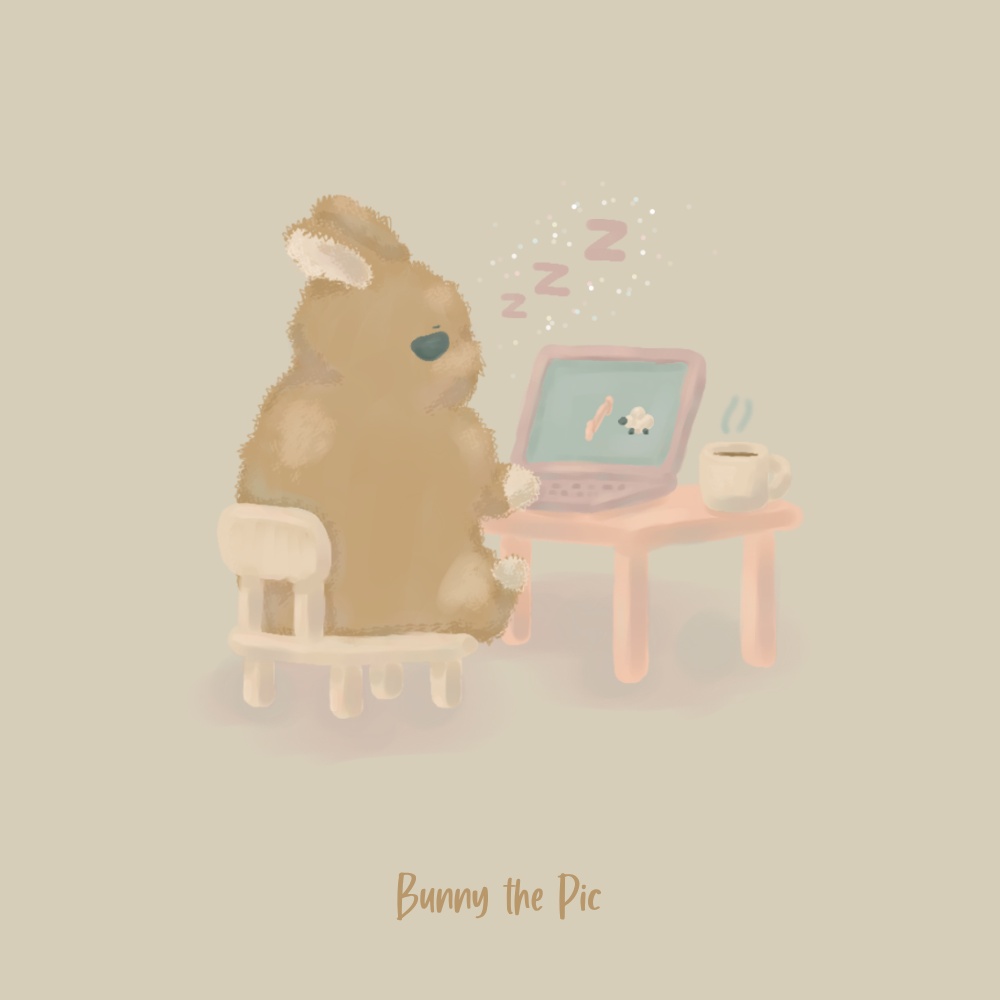 【イラスト素材】うさぎのピクちゃん🐰│Sleepy Day🌜️│眠たいデスク😴