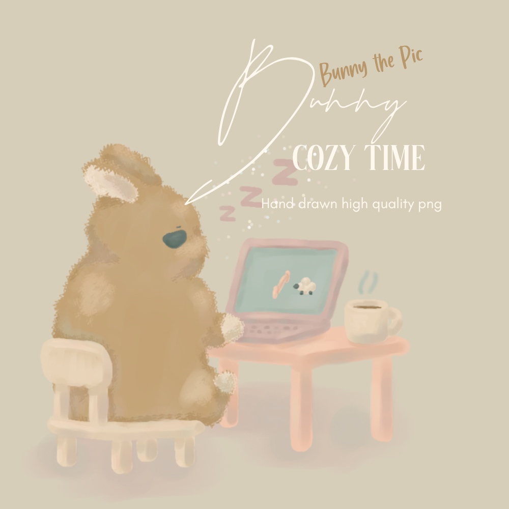 【イラスト素材】うさぎのピクちゃん🐰│Sleepy Day🌜️│眠たいデスク😴