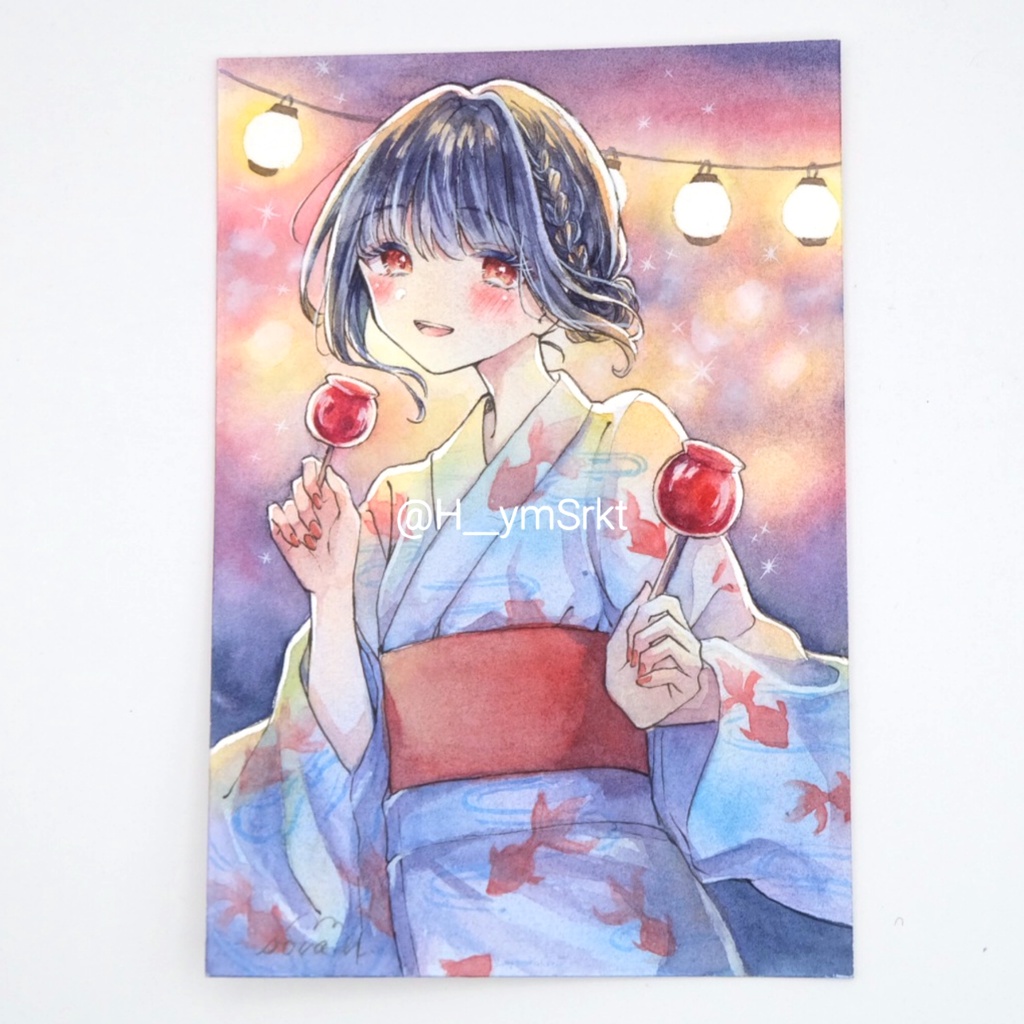 【値下げ ¥8,000→¥7,500】【フレームレス原画】「夏祭り」ポストカードサイズ