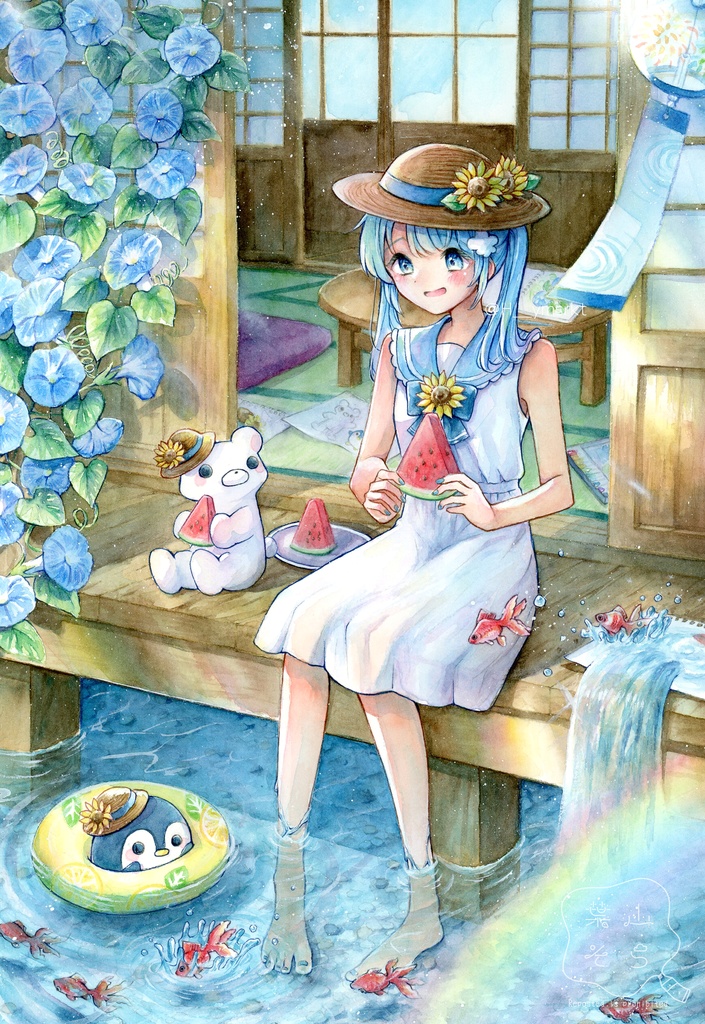 【2024/8 新作】【額装原画】「夏びより」