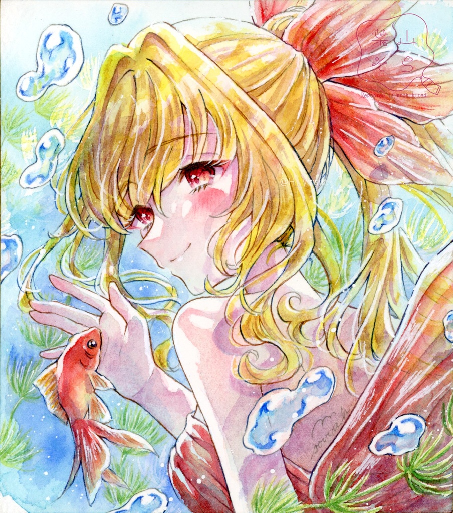 【2025/07新作】【ミニ色紙原画】「金魚」