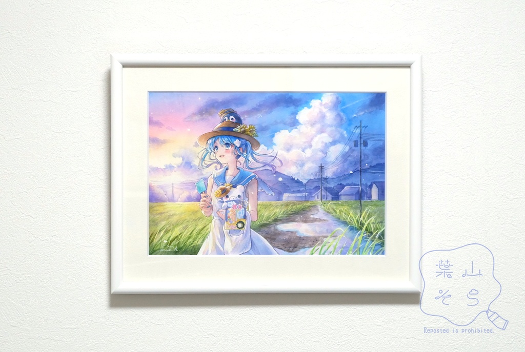 【2025/8 新作】【額装原画】「夏夜へつづく、夕空のなかで」