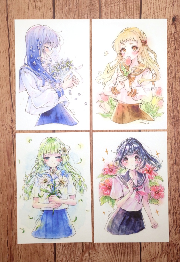 【ポストカードセット】春•夏セット 花とセーラー服