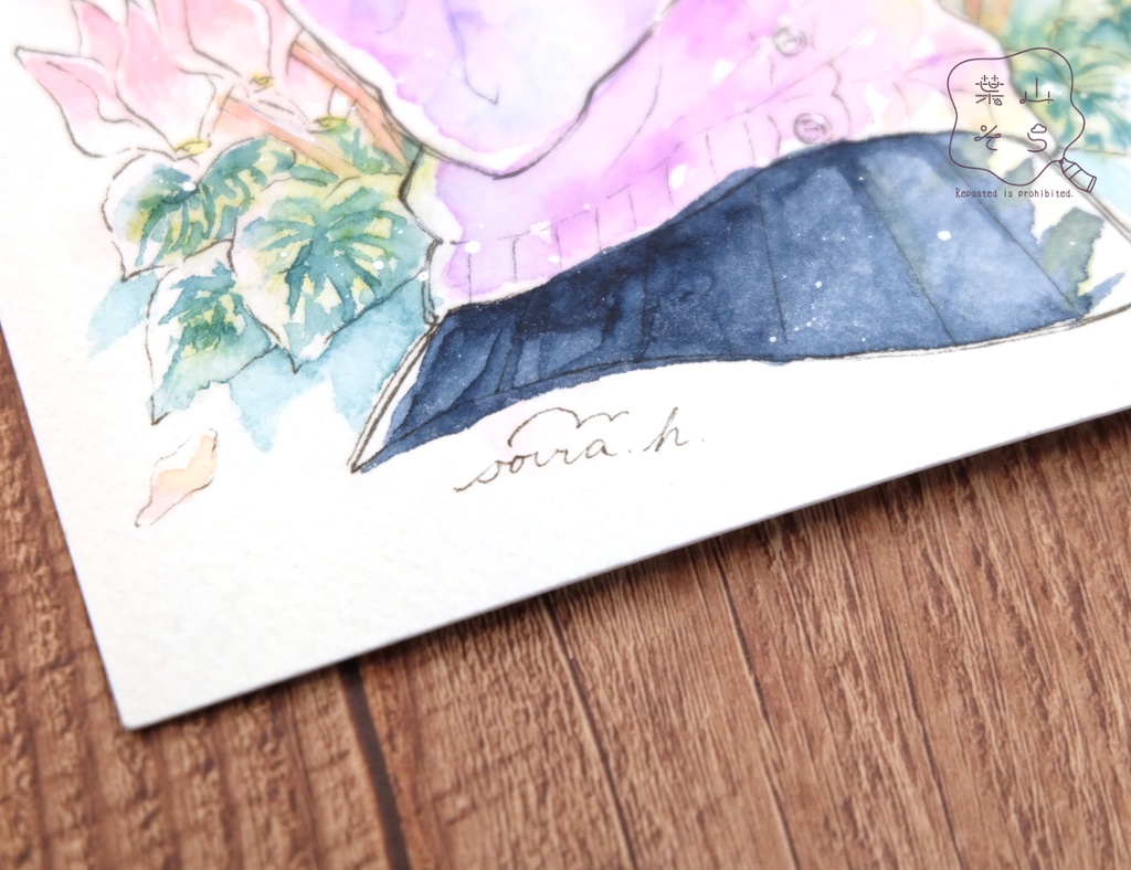 【NEW】【フレームレス原画】「花影にほころぶ」花とセーラー服 冬