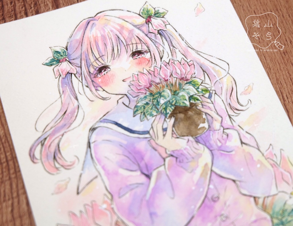 【NEW】【フレームレス原画】「花影にほころぶ」花とセーラー服 冬