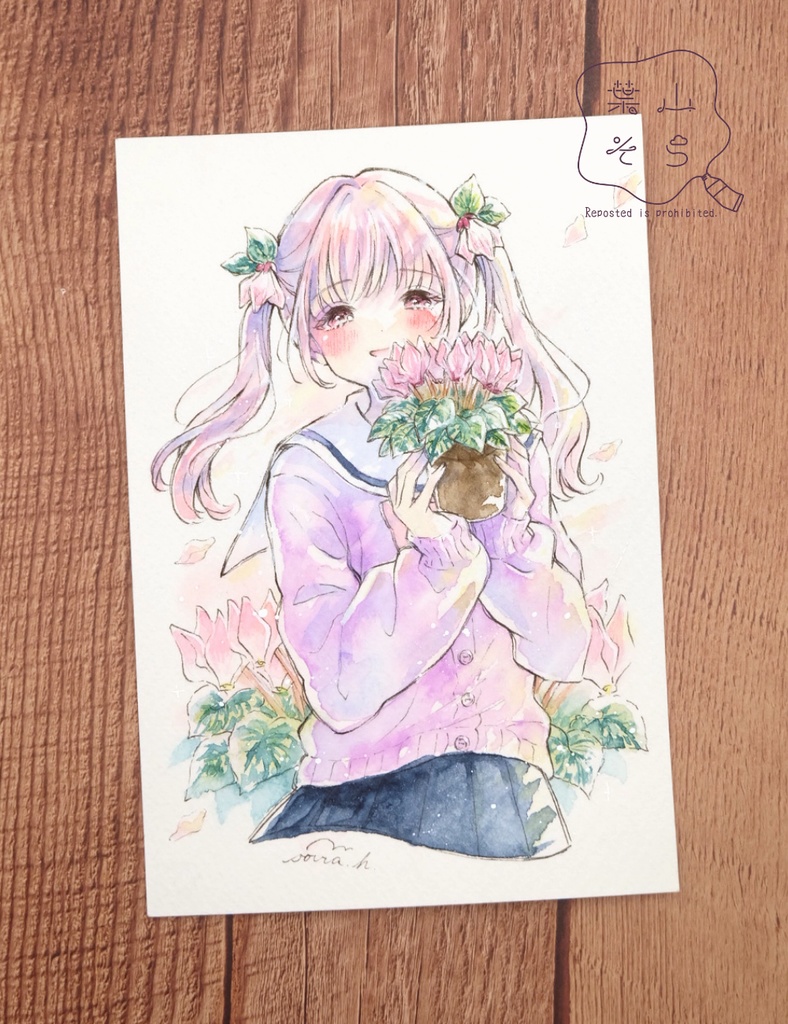 【NEW】【フレームレス原画】「花影にほころぶ」花とセーラー服 冬