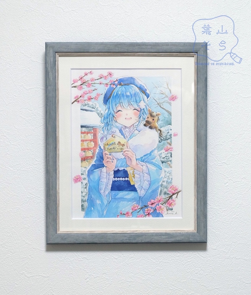 【NEW】【額装原画】「初詣と絵馬」