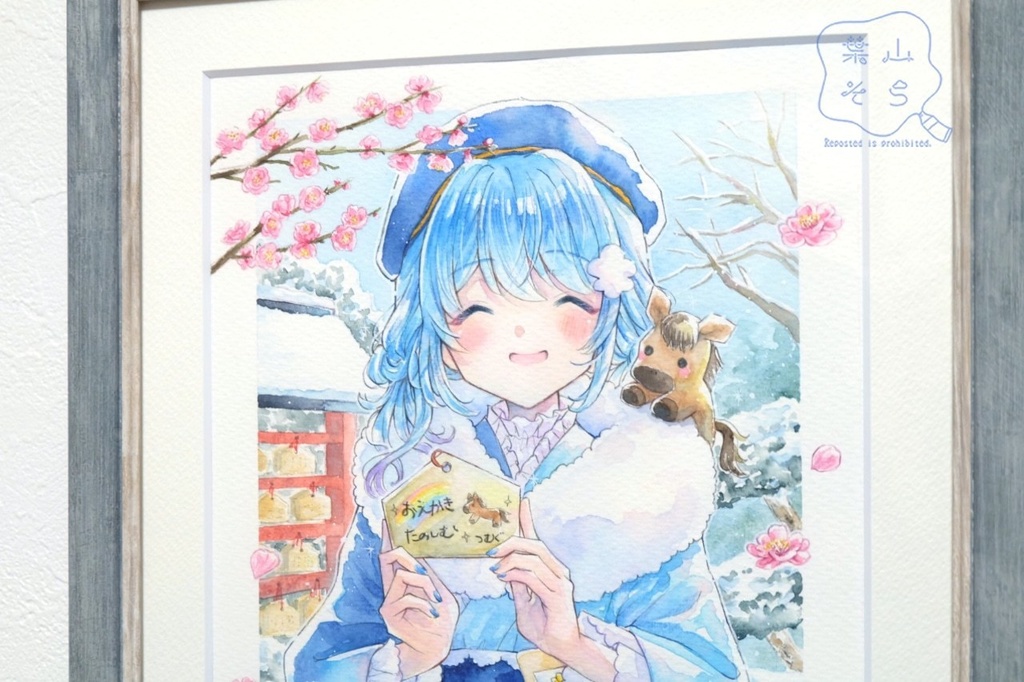 【NEW】【額装原画】「初詣と絵馬」