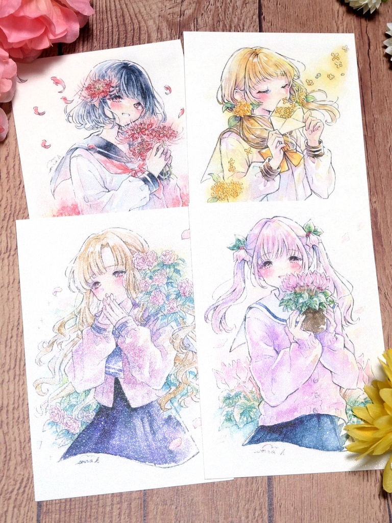 【ポストカードセット】秋•冬セット 花とセーラー服