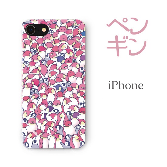 【送料無料】ペンギン大集合ピンク iPhoneケース（ハードケース全面プリント）