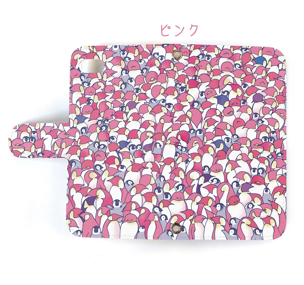【送料無料】ペンギン大集合ピンク/ブルー 手帳型スマホケース