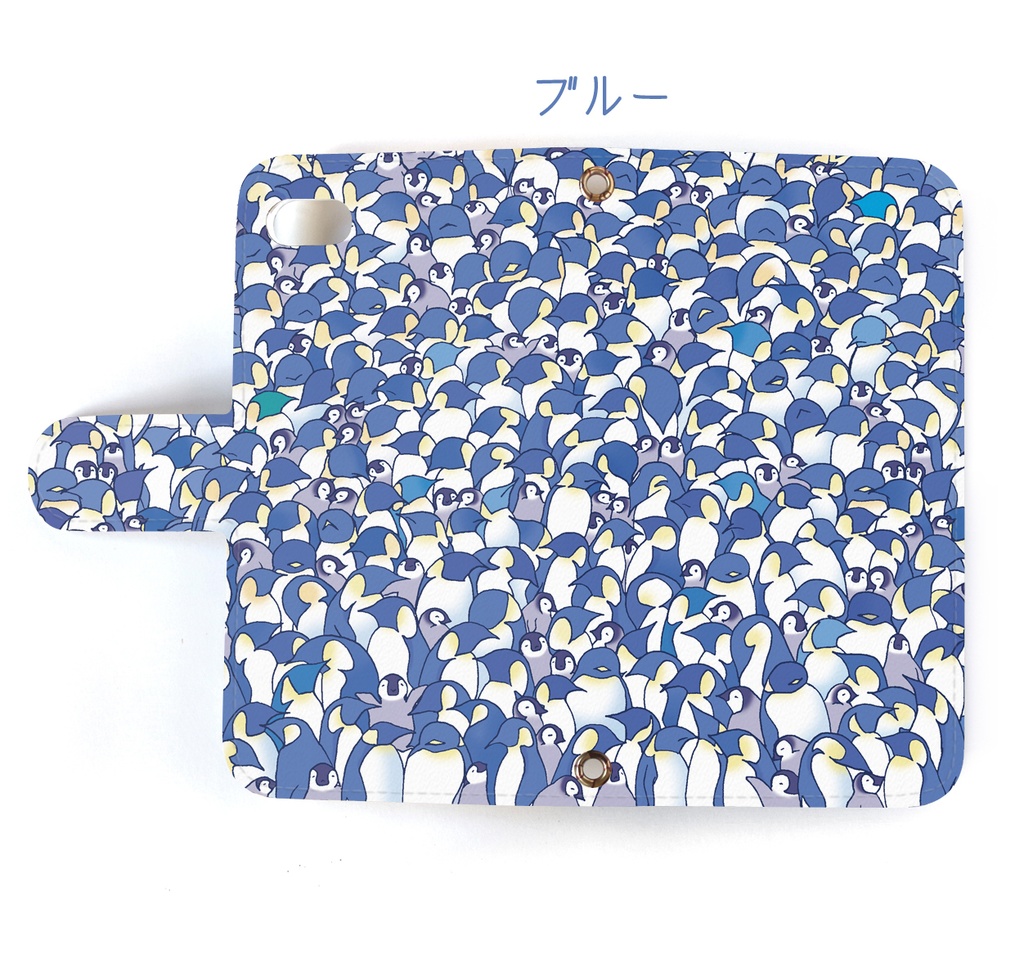 【送料無料】ペンギン大集合ピンク/ブルー 手帳型iPhoneケース