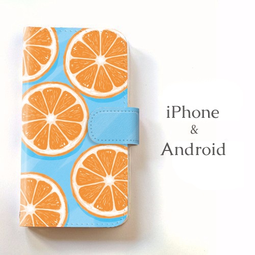 【送料無料】水の上のオレンジ 手帳型スマホケース